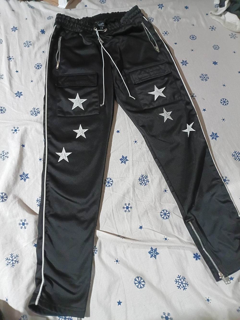 Black Star Appliqué Track Joggers with White Piping